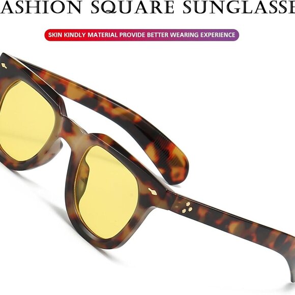 Square Sunglasses Unisex Thick Frame Vintage Retro UV400 Protection Shades - Picture 5 of 7
